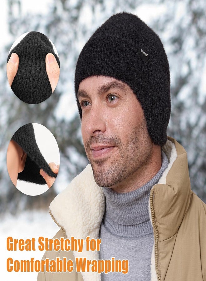 Wmcaps قبعة شتوية مبطنة بالفرو من Wmcaps مع غطاء للأذنين، قبعات شتوية دافئة محبوكة للرجال والنساء، قبعة صوفية خارجية سوداء - Image 2